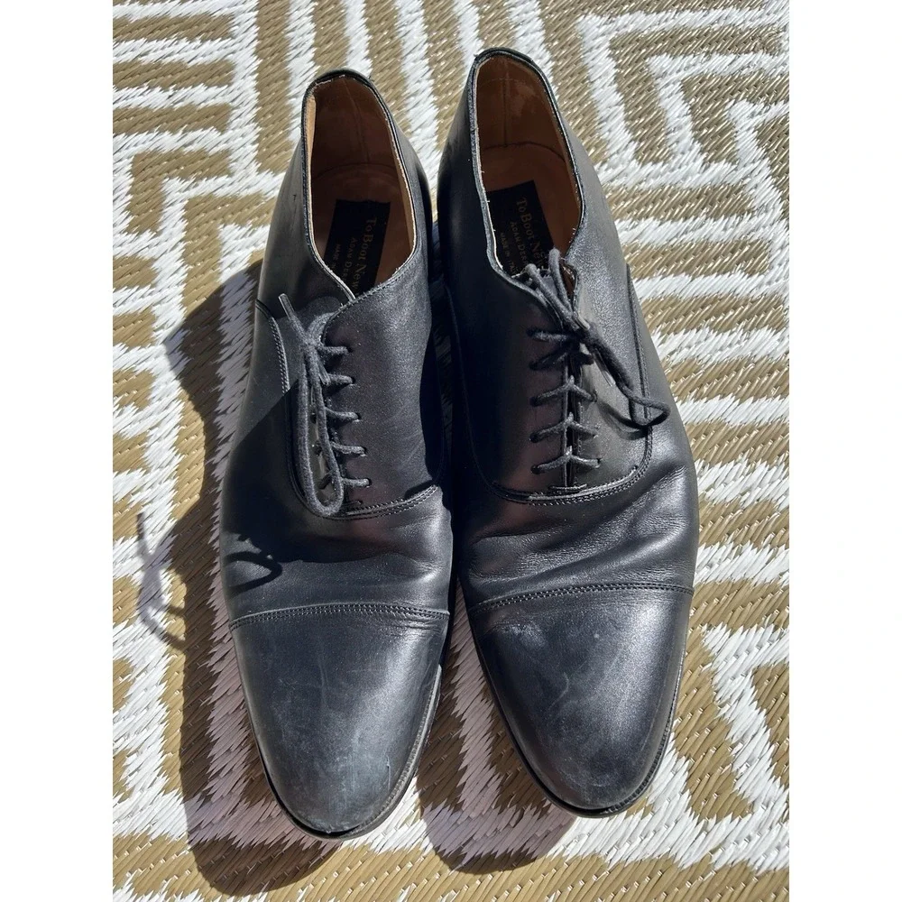 TO BOOT NEW YORK Black Dress Shoes PLAIN TOE OXFORD Adam Derrick Sz 10.5 Italy